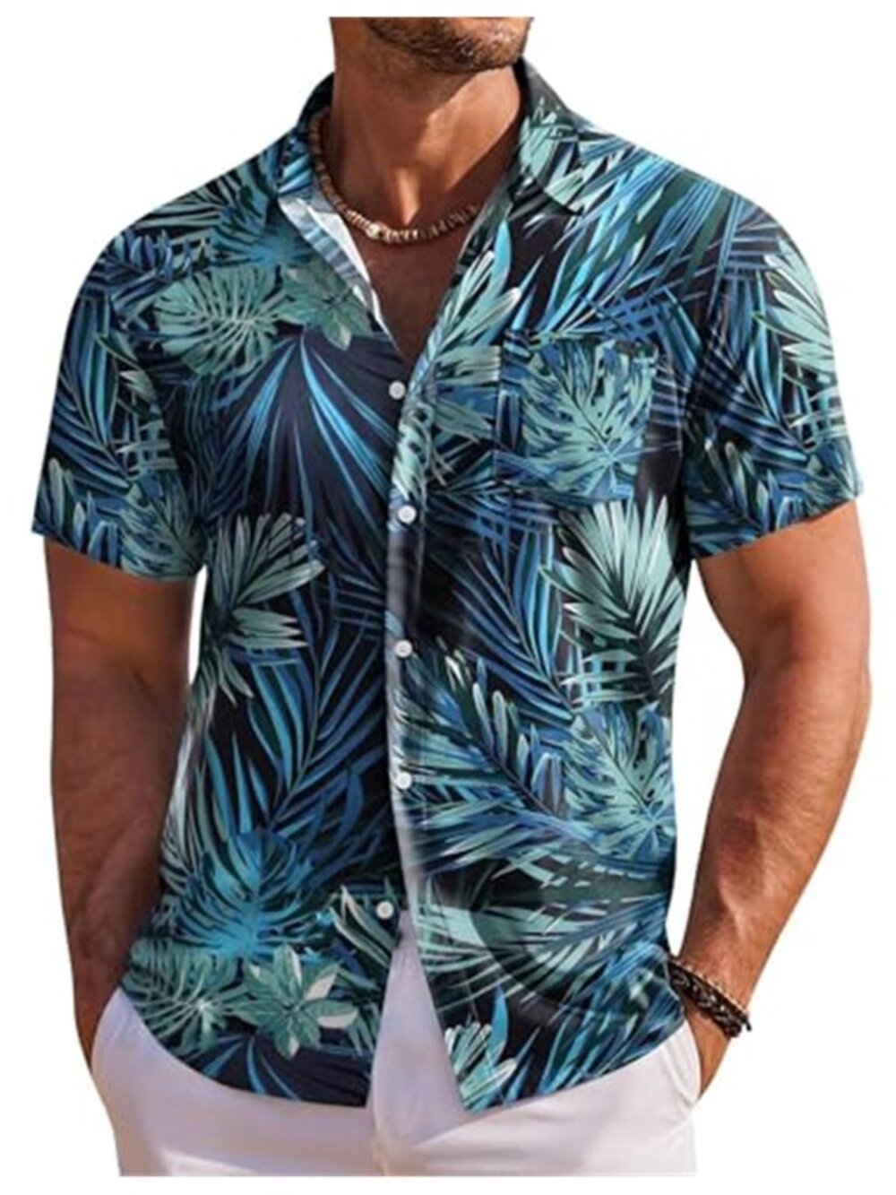 Men Hawaiian Shirt Short Sleeve Floral Button Down Beach Tropical Vacation